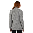 Merino Wool Side Zip Aran Knit Cardigan Grey Back View Gaelsong