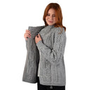 Merino Wool Side Zip Aran Knit Cardigan Grey Gaelsong