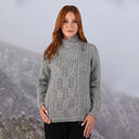 Merino Wool Side Zip Aran Knit Cardigan Grey Gaelsong