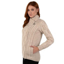 Merino Wool Side Zip Aran Knit Cardigan Parsnip Side View Gaelsong