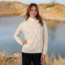 Merino Wool Side Zip Aran Knit Cardigan White Gaelsong