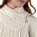Merino Wool Side Zip Aran Knit Cardigan White Gaelsong