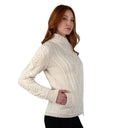 Merino Wool Side Zip Aran Knit Cardigan White side view Gaelsong