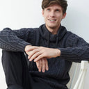 Men's Traditional Aran Sweater with Raised Collar Gaelsong 