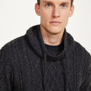 Men's Traditional Aran Sweater with Raised Collar Front View Gaelsong 