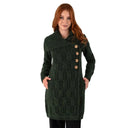 Merino Wool Long Cardigan with Aran Patterns Army Green Gaelsong