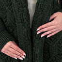 Merino Wool Long Cardigan with Aran Patterns Army Green Gaelsong