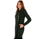 Merino Wool Long Cardigan with Aran Patterns Army Green Side View Gaelsong