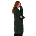Merino Wool Long Cardigan with Aran Patterns Army Green Gaelsong