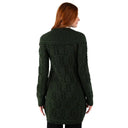 Merino Wool Long Cardigan with Aran Patterns Army Green Back View Gaelsong