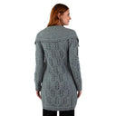 Merino Wool Long Cardigan with Aran Patterns Misty Blue Back View Gaelsong