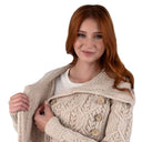 Merino Wool Long Cardigan with Aran Patterns Parsnip Front Gaelsong