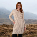 Merino Wool Long Cardigan with Aran Patterns Parsnip Gaelsong