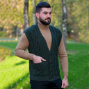 A40172 ARMY GREEN Colour Irish Wool Waistcoat with Pockets Lifestyle Gaelsong
