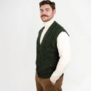 A40172 Irish Wool Waistcoat with Pockets Green Side View Gaelsong
