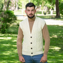 A40172 NATURAL WHITE Colour Irish Wool Waistcoat with Pockets Gaelsong
