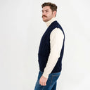 A40172 Irish Wool Waistcoat with Pockets Navy Side View Gaelsong
