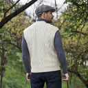 A40172 Irish Wool Waistcoat with Pockets White Lifestyle Back View Gaelsong
