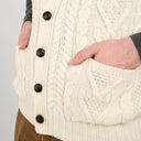 A40172 Irish Wool Waistcoat with Pockets White Close Up Gaelsong
