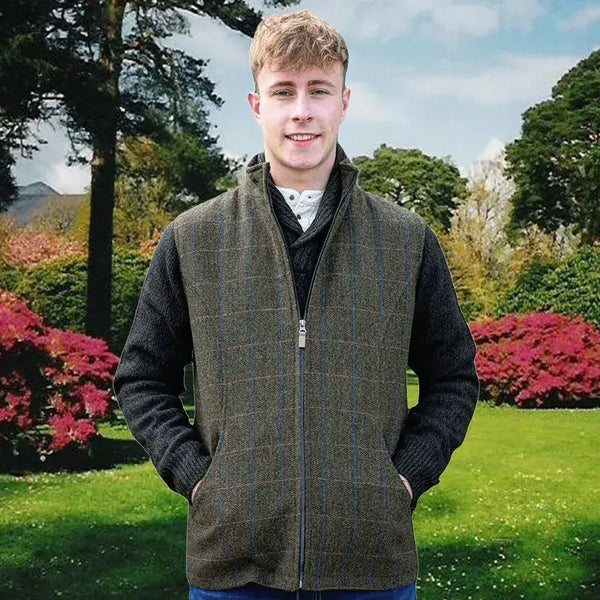 Green Overcheck Tweed Vest Jacket for Men | Gaelsong – GaelSong
