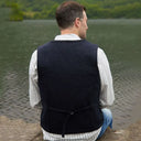 A40177 Color BLACK Buttoned Irish Wool Tweed Vest Back Side Gaelsong
