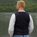 A40177 Color NAVY Buttoned Irish Wool Tweed Vest Back View Gaelsong
