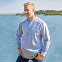 A60128 Grey Double Stripe Flannel Grandfather Shirt  Gaelsong
