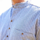 A60128 Grey Double Stripe Flannel Grandfather Shirt Close Up Gaelsong
