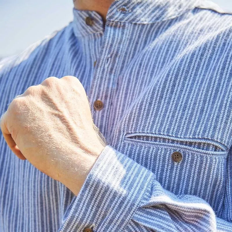 Grey Double Stripe Flannel Grandfather Shirt Grey Double Stripe Flannel Grandfather Shirt