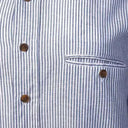 A60129 Irish Linen Grandad Shirt in Navy Stripes Close Up Gaelsong
