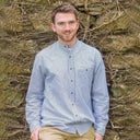 A60129 Irish Linen Grandad Shirt in Navy Stripes Gaelsong
