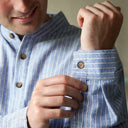 A60134 Blarney Stone Stripes Men's Cotton Nightshirt Sleeve Close Up Gaelsong
