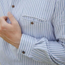 A60144 Ireland Flannel Cotton Striped Grandfather Shirt Close Up Gaelsong
