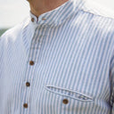 A60144 Ireland Flannel Cotton Striped Grandfather Shirt Close Up  Gaelsong
