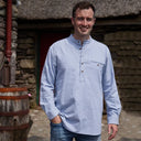 A60154 Irish Cotton Flannel Grandad Shirt - Blue Gaelsong

