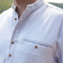 A60154 Irish Cotton Flannel Grandad Shirt - Blue Close Up Gaelsong
