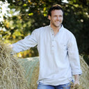 A60154 Irish Cotton Flannel Grandad Shirt - Blue Gaelsong
