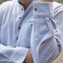 A60154 Irish Cotton Flannel Grandad Shirt - Blue Sleeve Close Up  Gaelsong
