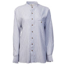 A60160 Women's Navy Striped Irish Linen Grandfather Shirt  Gaelsong
