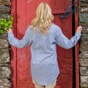 A60161 Women's Grey Striped Irish Linen Grandfather Shirt Back View Gaelsong
