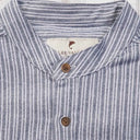 A60161 Women's Grey Striped Irish Linen Grandfather Shirt Close Up Gaelsong
