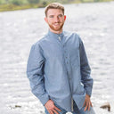 A60162 Blue Stripe Men's Irish Grandfather Shirt Front View Gaelsong
