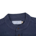 A60170 Irish Cotton Grandfather Shirt in Ink Blue Collar Closeup View Gaelsong
