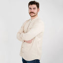Traditional Collarless Irish Granddad Shirt - Ivory Side View Gaelsong