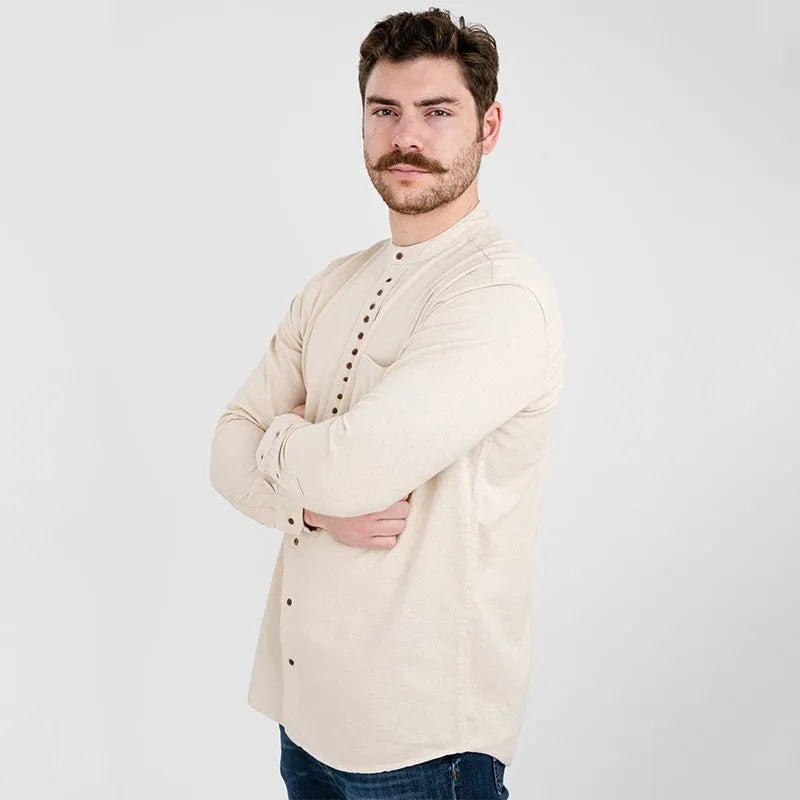 Traditional Collarless Irish Granddad Shirt - Ivory | Gaelsong