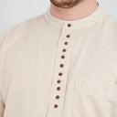 Traditional Collarless Irish Granddad Shirt - Ivory Front View Gaelsong