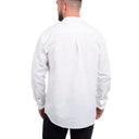 Irish Linen Collarless Granddad Shirt in White Back View Gaelsong
