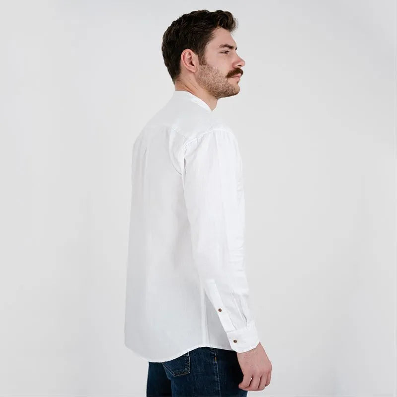knee length dresses for ladies White Collarless Linen Shirt for Men main image 1
