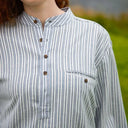 Women's Irish Collarless Grandad Shirt - Ivory Stripe