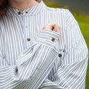 Women's Irish Collarless Grandad Shirt - Ivory Stripe Gaelsong
